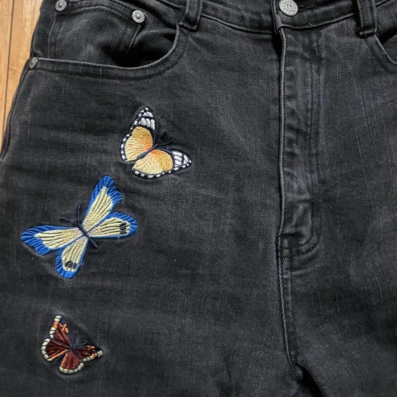 JNCO Black Wide Leg Jeans with Embroidered Butterflies - Picture 5 of 5